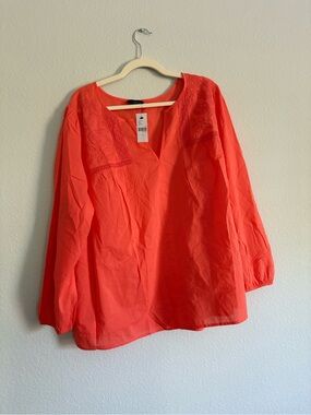NWT Lane Bryant Hot Coral Embroidered Split-Neck Blouse